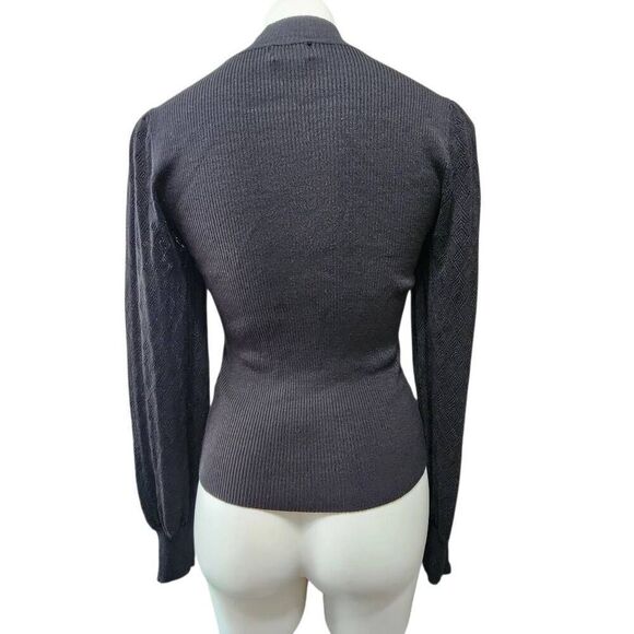 Major Label Group black lightweight sweater semi sheer top off shoulder Large - Picture 4 of 7